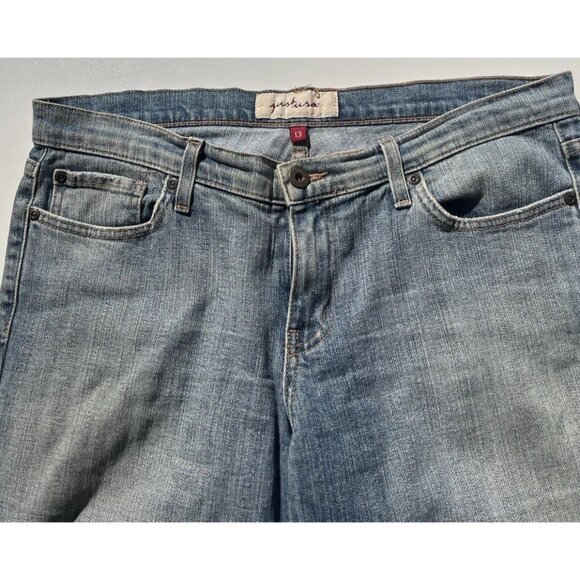 Just USA Blue Distressed Blue Ultra Mid Long Short Jean Shorts Women’s Sz 13 - Picture 11 of 11